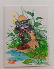 Unused Vtg Birthday Greeting Card & Env Raccoon & Mouse Pals In Raincoats picture