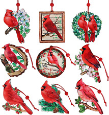 9Pieces Red Cardinal Christmas Ornaments Wooden Cardinals Birds for Christmas picture