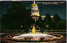 West View Of State Capital At Night Sacramento California Linen Post Card picture