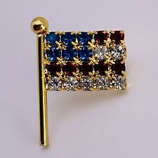 Stunning Bejeweled American Flag Gold-Tone Metal Pin - Lapel, Hat - Dazzling￼ picture