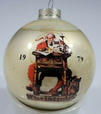 Vintage Norman Rockwell Christmas SANTA SAT Evening Post Glass Ball Ornament '79 picture