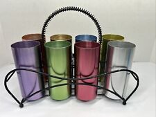 8 Vintage Perma Hues Spun Aluminum Rainbow Cup Set With Caddy picture