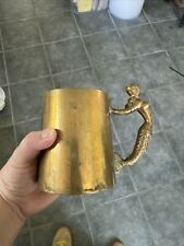 Brass Mug Woman Handle, Mermaid, Heavy Vintage Cup picture