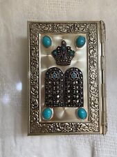 1968 SIDDUR Silverplate w/ Turquoise Gems Crown Ten Commandments Original Box picture