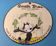 Vintage Smith Bros Sign - Felix the Cat Fish Meat Porcelain Gas Pump Sign picture