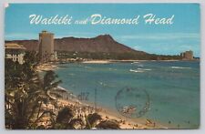 Postcard Honolulu Hawaii Waikiki Beach and Diamond Head Most Famous Landmark picture