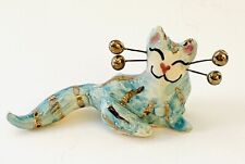 Vintage Amy Lacombe Miniature Kitty Cat Aqua Green Estate Figurine picture