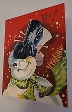 UNUSED Vtg SNOWMAN w TWIRLING Swing Around Top Hat CHRISTMAS Greeting CARD picture