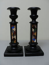 PAIR RARE LATE 18th-EARLY 19th C. PIETRA DURA HARD STONE / MARBLE CANDLE HOLDERS picture