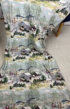 Vintage GRANDMA MOSES EARLY SPRINGTIME ON THE FARM Barkcloth Fabric 90x40 Craft picture