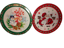 Vintage Metal Tin Serving Trays Santa and Snowman picture