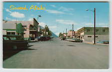 Postcard Street View with Vintage Cars and Storefronts in Seward, AK picture