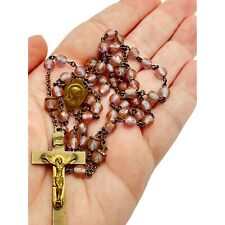 Antique c. 1900 Saphiret Glass Bead Brass Rosary Necklace picture