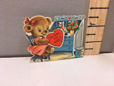 Vtg Valentine Card 40's Teddy Bear Red Heart 