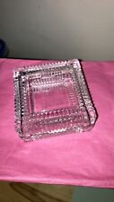 Vintage Clear Cut Glass Square Trinket Box Ring Dish Vanity Puzzle Style Lid 3” picture