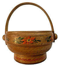 VTG Small Wooden Trinket Basket Hand-painted Swiss Alps Switzerland 3.75
