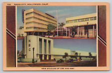 Hollywood California Radio City CBS and NBC News 1947 Linen Postcard picture