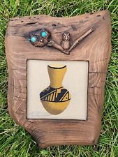 Native American Sand Painting Art Owls Pottery Turquoise K. Willie Handmade Wood picture
