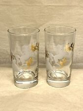 Vintage Prancing Unicorn Water Glasses White Gold Horses Leaves Set Of 2 Juice picture