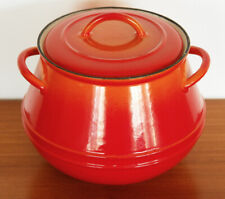 Near Mint Vintage Descoware FE Belgium Flame Red Enamel Cast Iron Bean Pot 3qt picture