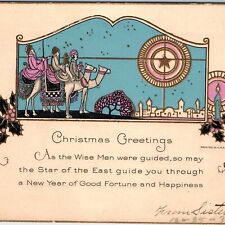 1931 Palestine Baby Jesus Born Christmas Thick Greetings Card Gold Embossed 5A picture