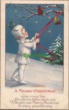Postcard A Merry Christmas Little Girl Ringing Bell picture