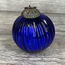 Vintage KUGEL Cobalt Blue RIBBED Sphere Mercury Glass Christmas Ornament picture
