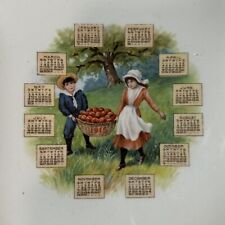 1915 Antique Calendar Plate Porcelain Cabinet /Wall *Grandmacore* Apple Orchard picture