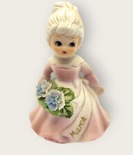 Vintage Brinn's March Birthday Girl Bisque Figurine Blue 3D Flowers Hand Painted picture