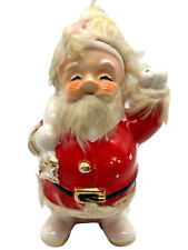 National Potteries Co. Vtg. 50s Santa Claus Christmas Piggy Bank Fur Trim Japan picture