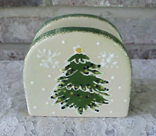 Vintage Christmas Napkin Holder Green Speckled Snowflakes Tree Ceramic Young's picture