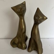 Vintage Solid Brass Cat Figurine Gold Mid Century Modern Retro Set of Two picture