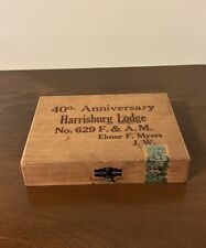 1943 40th Anniversary Wooden Cigar Box Tax Stamp Harrisburg Lodge #629 F. & A.M. picture