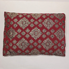 Vintage Throw Pillow Circa 1940 Red with Metallic Design picture