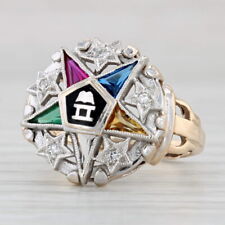 Order Eastern Star Signet Ring 10k 14k Gold Diamond Lab Created Gems Masonic picture