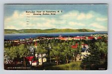Tarrytown NY-New York, Bird's Eye Town & Hudson River, Vintage c1951 Postcard picture