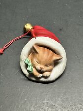 Schmid Sleeping Kitty in Santa Hat Christmas Ornament, pre-owned 1987 Vintage picture