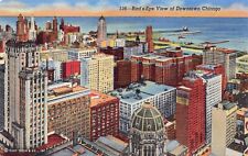 Chicago IL Illinois Aerial View State Capitol Downtown Linen Vtg Postcard A15 picture