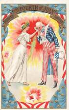 c1905 Uncle Sam Kissing Lady Libertys Hand Firecracker Fourth of July P506 picture