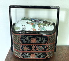 Vtg Asian Chinese Porcelain & Lacquer Tiered Tiffin Lunch Box/Carrier Wedding picture