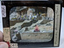 Colored Glass Magic Lantern Slide AYR BENARES INDIA VIEW BURNING GHAT CREMATIONS picture