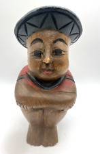 Vintage Mid Century Hand Carved Wood Boy Oriental Figurine Statue Sculpture 8” picture
