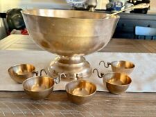 VTG Solid Brass Punch Bowl with 5 Cups and Ladle Set  picture