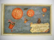 HALLOWEEN JOYS CATS FLY JOL BALLOONS antique unused embossed postcard CHROMO picture