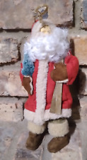 Christmas Santa Claus Ornament Country With Skis and Tree 9 1/2