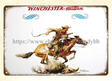 room decor stuff WINCHESTER WESTERN firearm ammo cowboy horse metal tin sign picture