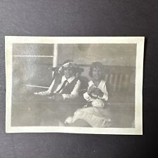 Woman knitting Antique Original Vintage Photo Fashionable hat Crafting yarn Girl picture