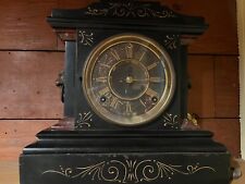 ANTIQUE ANSONIA SLATE AND IRON MANTLE CLOCK, Black with gilded gold $130 picture