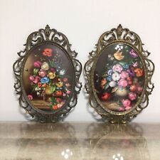 Pair of Vintage Italian Oval Convex Bubble Glass Brass Picture Frame picture