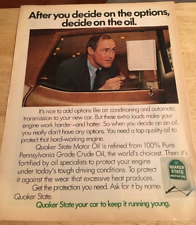 1972 QUAKER STATE MOTOR OIL 100% PA Crude Oil - Vintage Magazine Print Ad picture